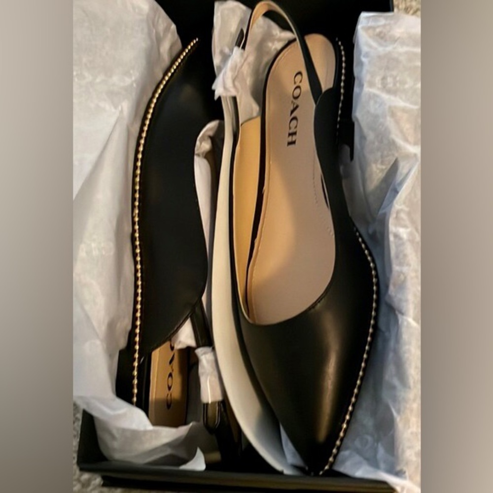 Coach Women's Vae Leather Slingback Flat Skimmers Black NWT